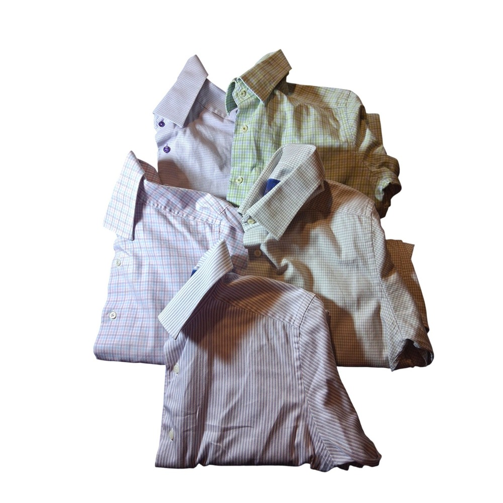 David Donahue Mens Dress Shirts 15 32/33 Trim Fit Stripe Check Plaid Lot of 5